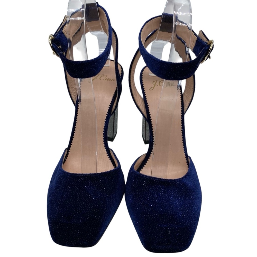 J. Crew Womens Shoes Harlow Heels Sz 7.5 Blue Silver Glitter Party Italy Glam - Picture 6 of 15
